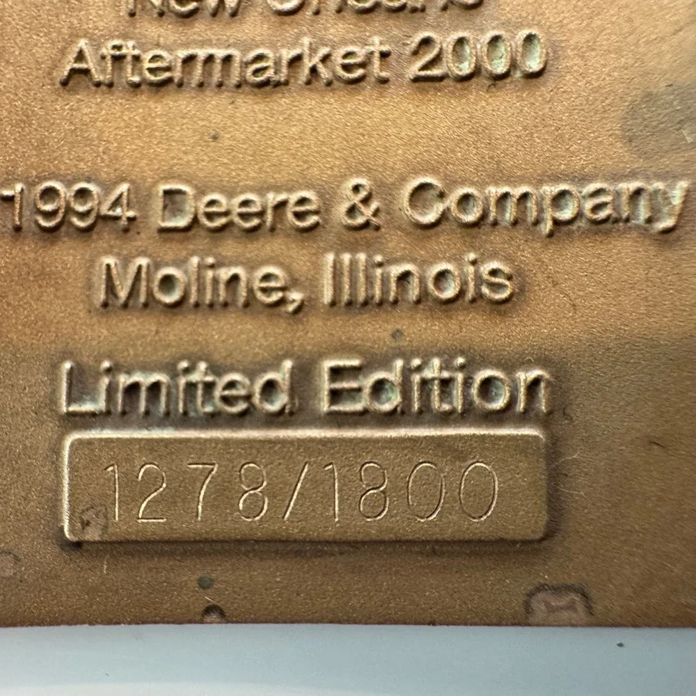 John Deere Power Belt Buckle‎ Vintage Brass Farm Tractor Equipment Expo 1994
